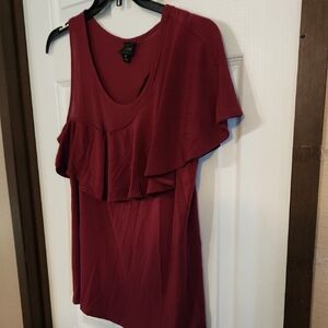 Worthington Red Ruffled Short Sleeve Blouse